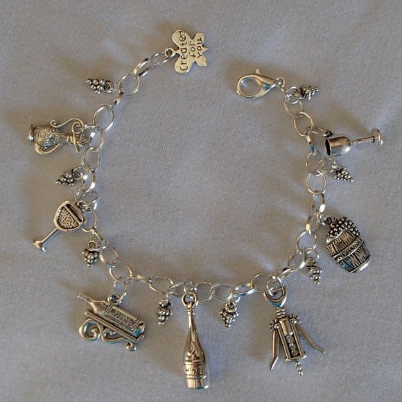 Wine Tasting Theme Charm Bracelet Handcrafted + Oraganza Roses Gift Bag - Picture 2 of 7